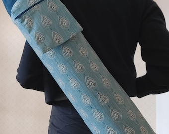 Teal Jewel Print Yoga Mat Bag: Large Cotton Carrier with Pocket
