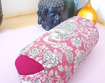 Red Elephant Print Mini Yoga Bolster: Organic Buckwheat Fill