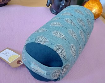 Teal Jewel Print Mini Yoga Bolster: Organic Buckwheat Fill