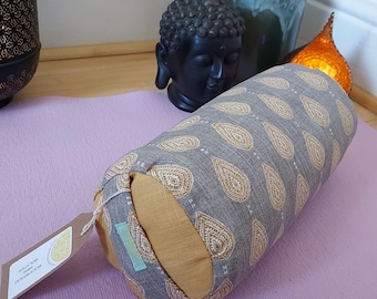 Organic Buckwheat Mini Yoga Bolster: Gold Jewel Print, Washable Cover