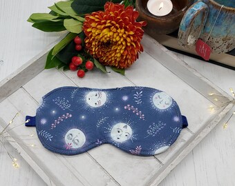 Sleepy Moon Print Eye Mask - Cotton Eye Mask - Washable Eye Mask- Reversable Sleep Mask