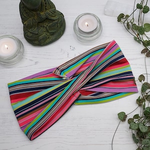 Twist Style Yoga Headband- Patterned Stretch Headband- Bright Stripe Headband- Stretch Headband- Yoga Headband- Yoga Gift- Workout Headband