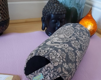 Black Elephant Print Mini Yoga Bolster: Organic Buckwheat Fill