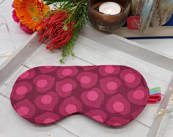 Raspberry Leaf Print Eye Mask - Cotton Eye Mask - Washable Eye Mask- Reversable Sleep Mask