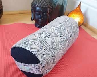 Blue Wave Print Mini Bolster - Organic Buckwheat Mini Bolster -Mini Bolster  -Washable Yoga Bolster - Yoga Mini Bolster