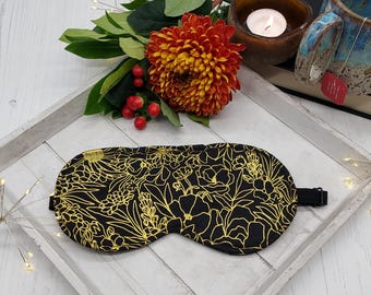 Black and Gold Print Eye Mask - Cotton Eye Mask - Washable Eye Mask- Reversable Sleep Mask