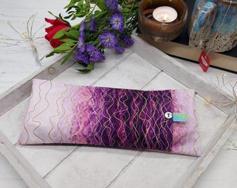 Purple Wave Print Lavender Wheat Eye Pillow: Scented Cotton Cover, Yoga Meditation