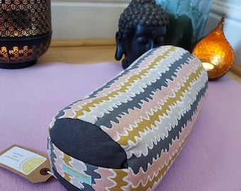 Squiggle Print Mini Yoga Bolster: Organic Buckwheat Fill