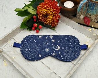 Moon & Stars Print Cotton Eye Mask  - Washable Eye Mask - Reversable Sleep Mask