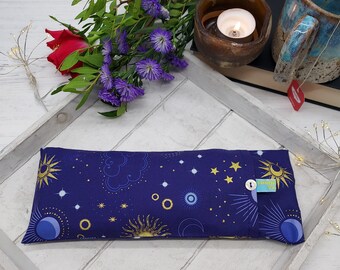 Sun and Moon Pattern Eye Pillow: Lavender & Wheat Scented, Washable Cotton Cover