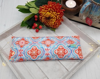 Coral and Blue Pattern Eye Pillow - Lavender & Wheat Cotton Eye Pillow - Washable Cover Eye Pillow- Scented Yoga Eye Pillow