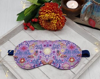 Lilac Butterfly Print Eye Mask - Cotton Eye Mask - Washable Eye Mask- Reversable Sleep Mask