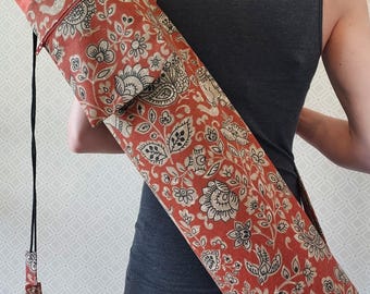 Henna Elephant Print Yoga Mat Bag: Washable Cotton mat bag with Zipped Pocket