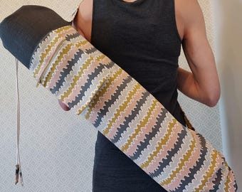 Squiggle Print Yoga Mat Bag: Large Cotton Carrier with Zipper Pocket