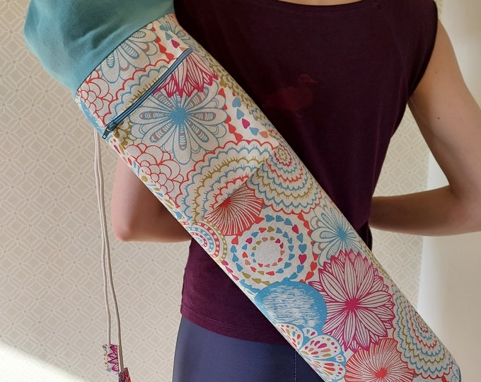 Spring Flower Print Yoga Mat Bag  - Large Patterned Yoga Mat Bag - Yoga Mat Bag with zipped pocket - Washable Drawstring Yoga Mat Bag