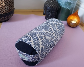Navy & White Print Mini Yoga Bolster: Organic Buckwheat Fill Bolster