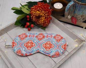Coral & Blue Print Eye Mask - Cotton Eye Mask - Washable Eye Mask- Reversable Sleep Mask