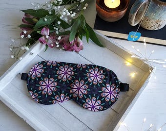 Pink & Black Flower Pattern Eye Mask - Cotton Eye Mask - Washable Eye Mask- Cotton Sleep Mask - Reversable Sleep Mask