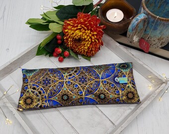 Lavender & Wheat Eye Pillow: Blue Gold Mandala, Washable Cotton Cover