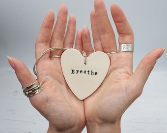 Ceramic 'Breathe' Heart: Handmade Clay Hanging Decoration