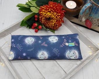Sleepy Moon Print Lavender Wheat Eye Pillow: Scented Cotton Cover, Yoga Meditation