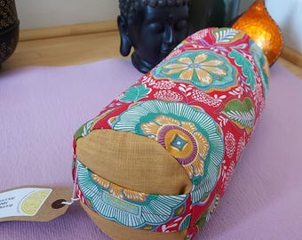 Red Flower Print Mini Yoga Bolster: Organic Buckwheat Fill