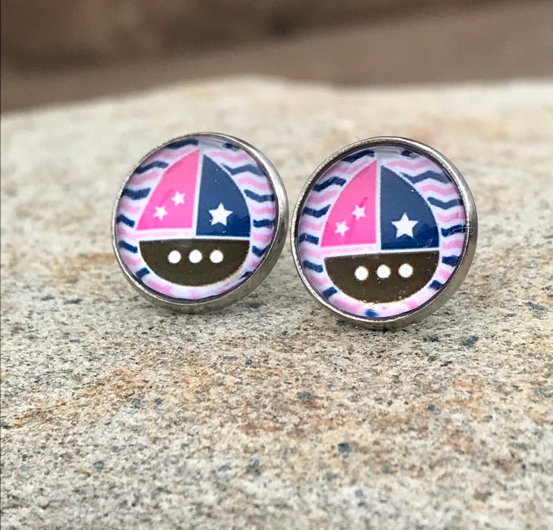 Sailboat Studs Sailboats Sailboat Jewelry Cute Sailboat Earrings Nautical Earrings Nautical Gifts Sailboat Earrings Cute Summer Studs