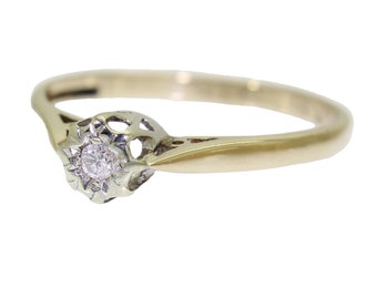 9ct Yellow Gold Diamond Solitaire Ring Size 7 - N 1/2