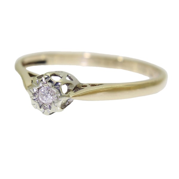 9ct Yellow Gold Diamond Solitaire Ring Size 7 - N 1/2