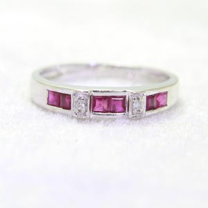 9ct White Gold Ruby Diamond Ring Size 6 3/4 - N