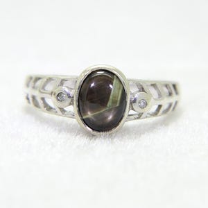 9ct White Gold Star Sapphire Diamond Ring Size 6 3/4 - N