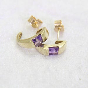 9ct Gold Natural Amethyst Hoop Earrings