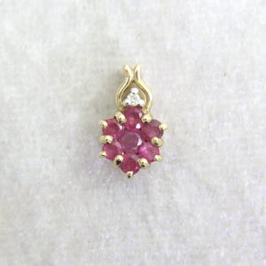 9ct Gold Ruby Diamond Cluster Pendant