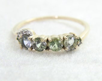 9ct Yellow Gold Bi Colour Tanzanite Diamond Ring 10 T 1/2 Rare Peacock