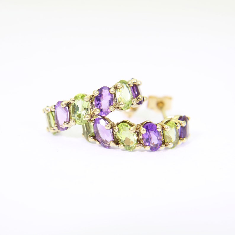 9ct Gold Amethyst Peridot Hoop Earrings - Etsy