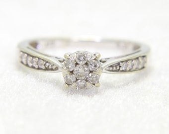 9ct White Gold Natural Diamond Cluster Ring 6 1/2 M 5.6mm Hallmarked