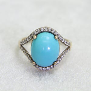 9ct Gold Turquoise Zrcon Ring Size 5 3/4 - L