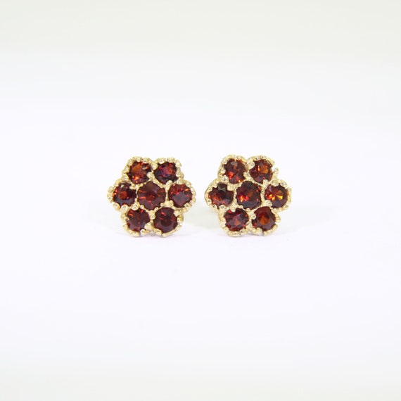 9ct Gold Garnet Cluster Stud Earrings - image 1