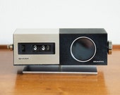 Vintage Retro Flip Clock Radio by Sharp - Mid Century Modern Model FXC-34 Space Age MCM Two tone Brushed Aluminum and Plastic