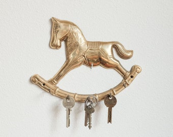 Messing Schaukelpferd Schlüsselhalter Vintage