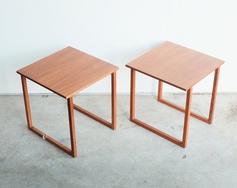 Danish Teak Side Tables - Pair - Mid Century Square Accent Tables - Made in Denmark