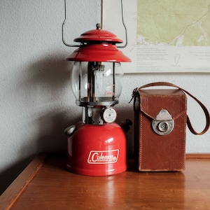 Vintage Red Coleman Lantern 200A Tested & Working, Camping Lantern Light Decor image 1
