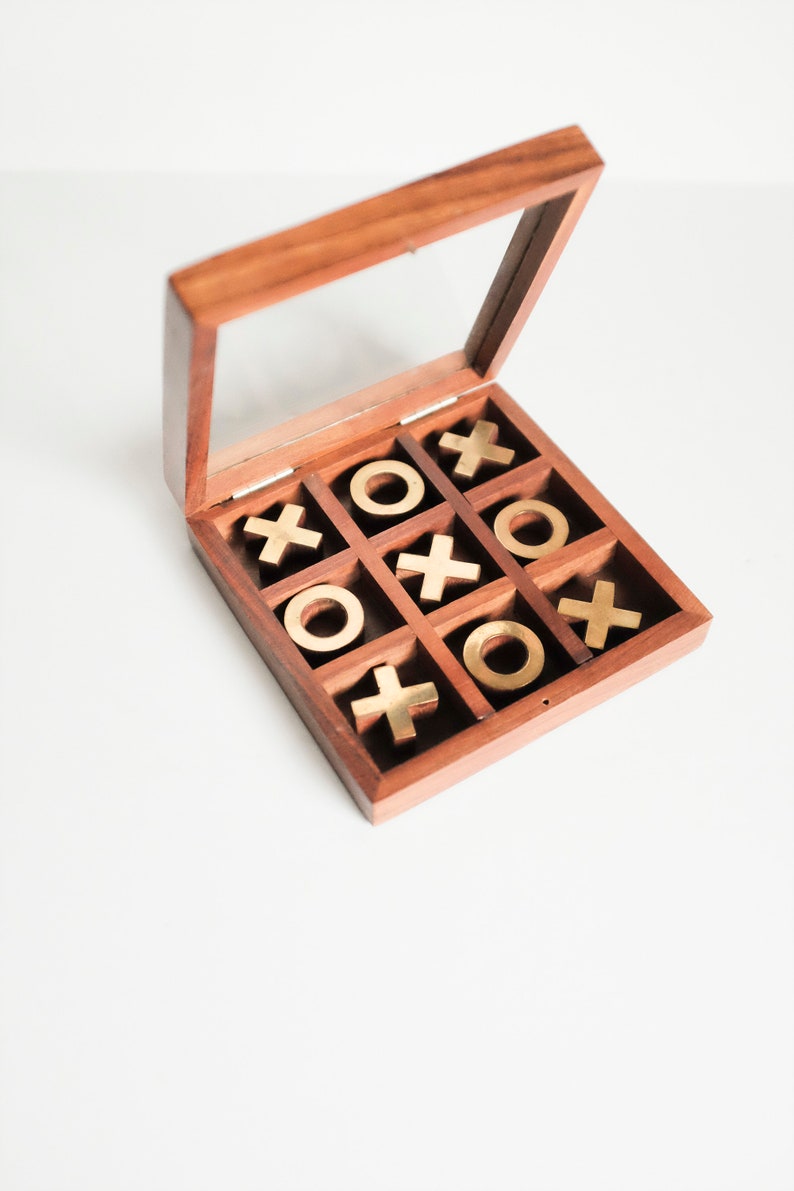 Messing und Holz Tic Tac Toe Spiel Vintage Bild 3