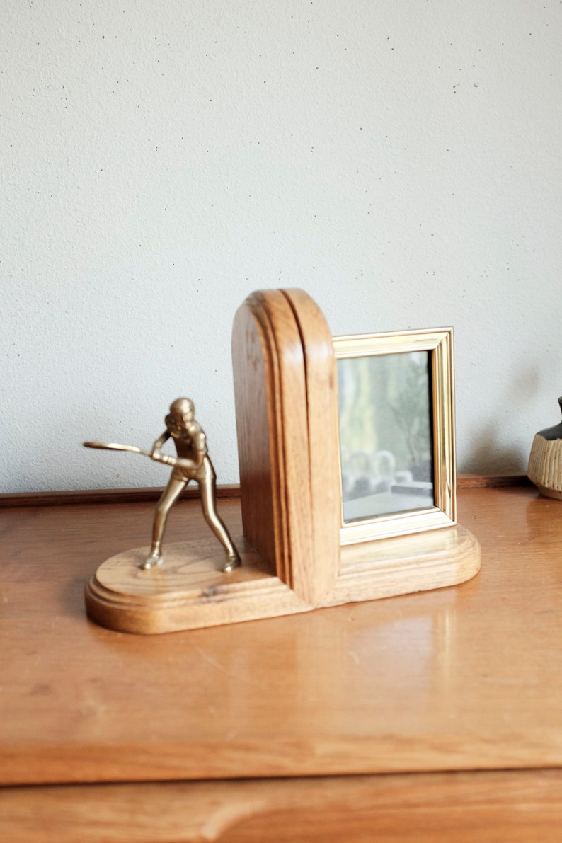 Brass and Wood Tennis Picture frame Bookends image 10