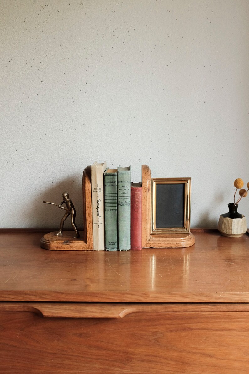 Brass and Wood Tennis Picture frame Bookends image 7