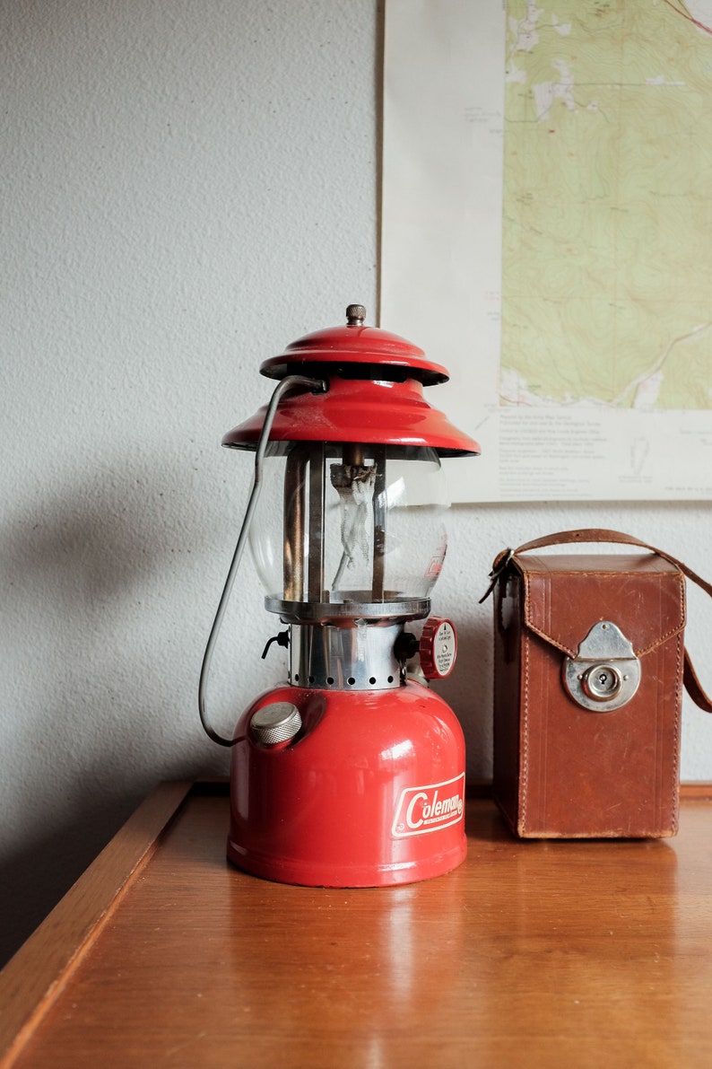 Vintage Red Coleman Lantern 200A Tested & Working, Camping Lantern Light Decor image 3