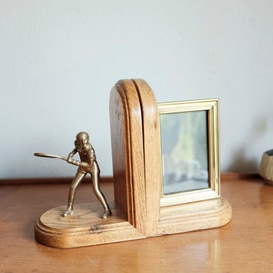 Brass and Wood Tennis Picture frame Bookends image 6