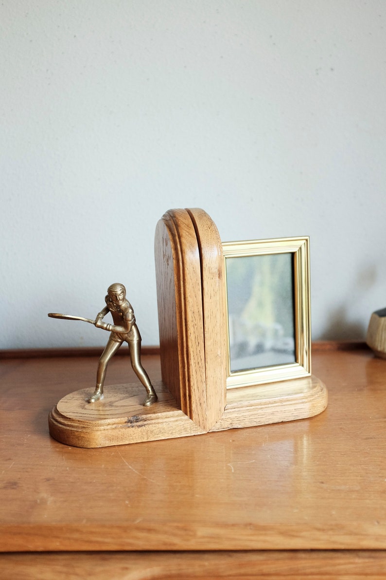 Brass and Wood Tennis Picture frame Bookends image 6