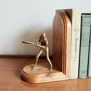 Brass and Wood Tennis Picture frame Bookends image 2