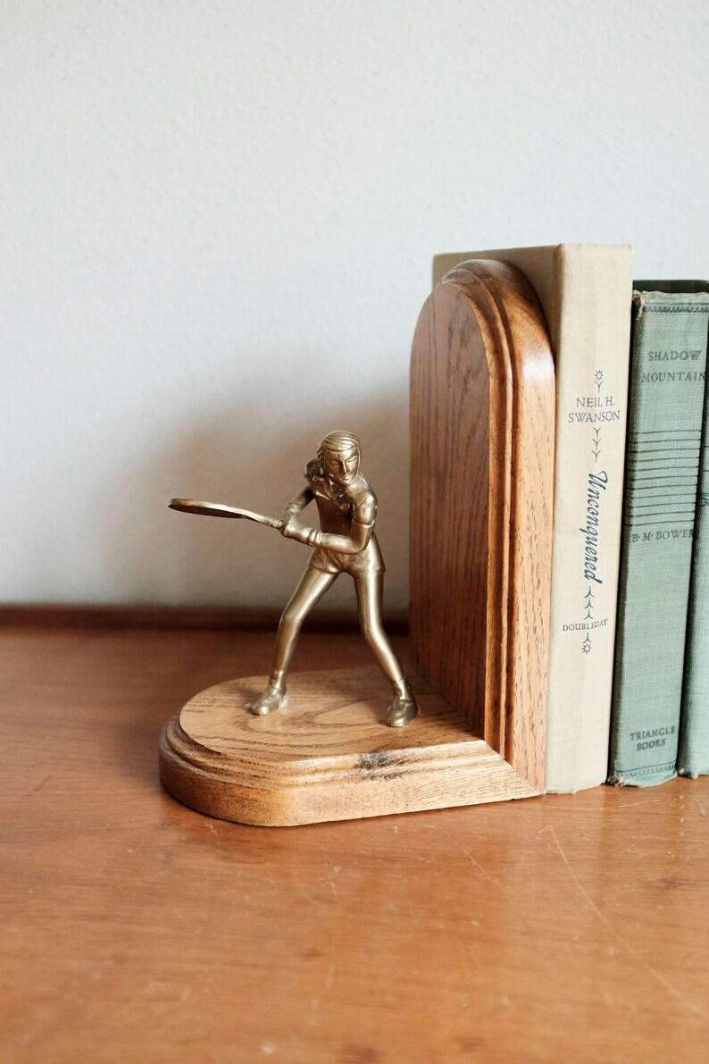 Brass and Wood Tennis Picture frame Bookends image 2